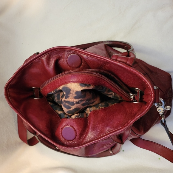 B. Makowsky Deep Red Pebbled Leather Bag EUC Silver Hardware - Picture 12 of 16